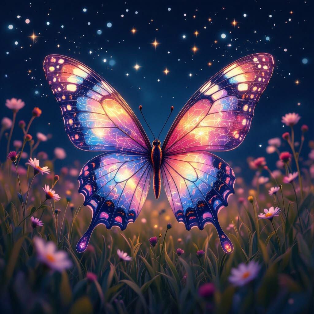 Cosmic Butterfly Flitting Through Starry Field