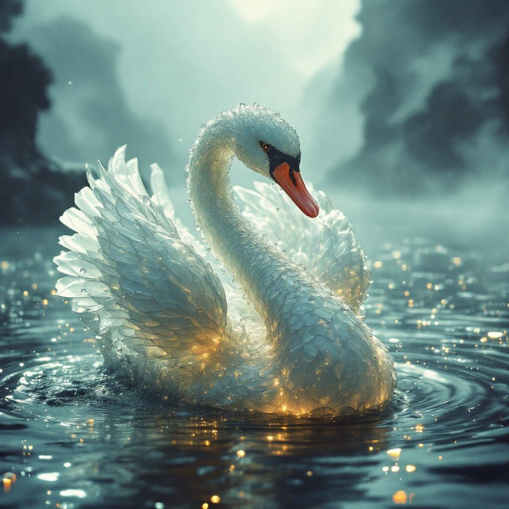 Majestic Water Swan in Ethereal Landscape
