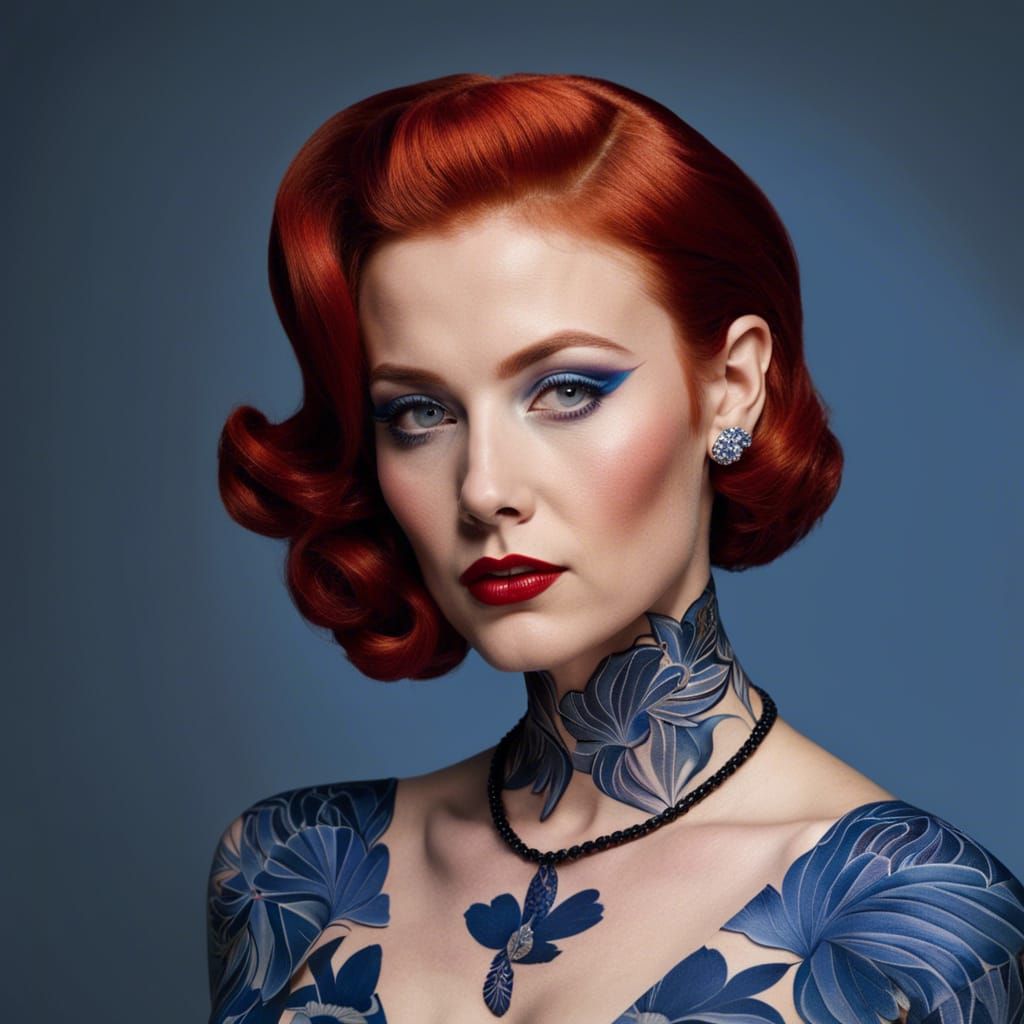 Glamorous Woman with Delft Blue Tattoos