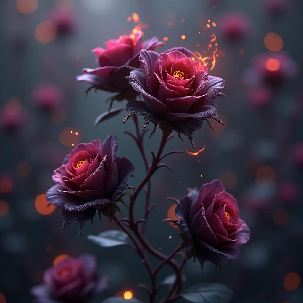 Burning Roses Vine in Dark Gothic Anime Style