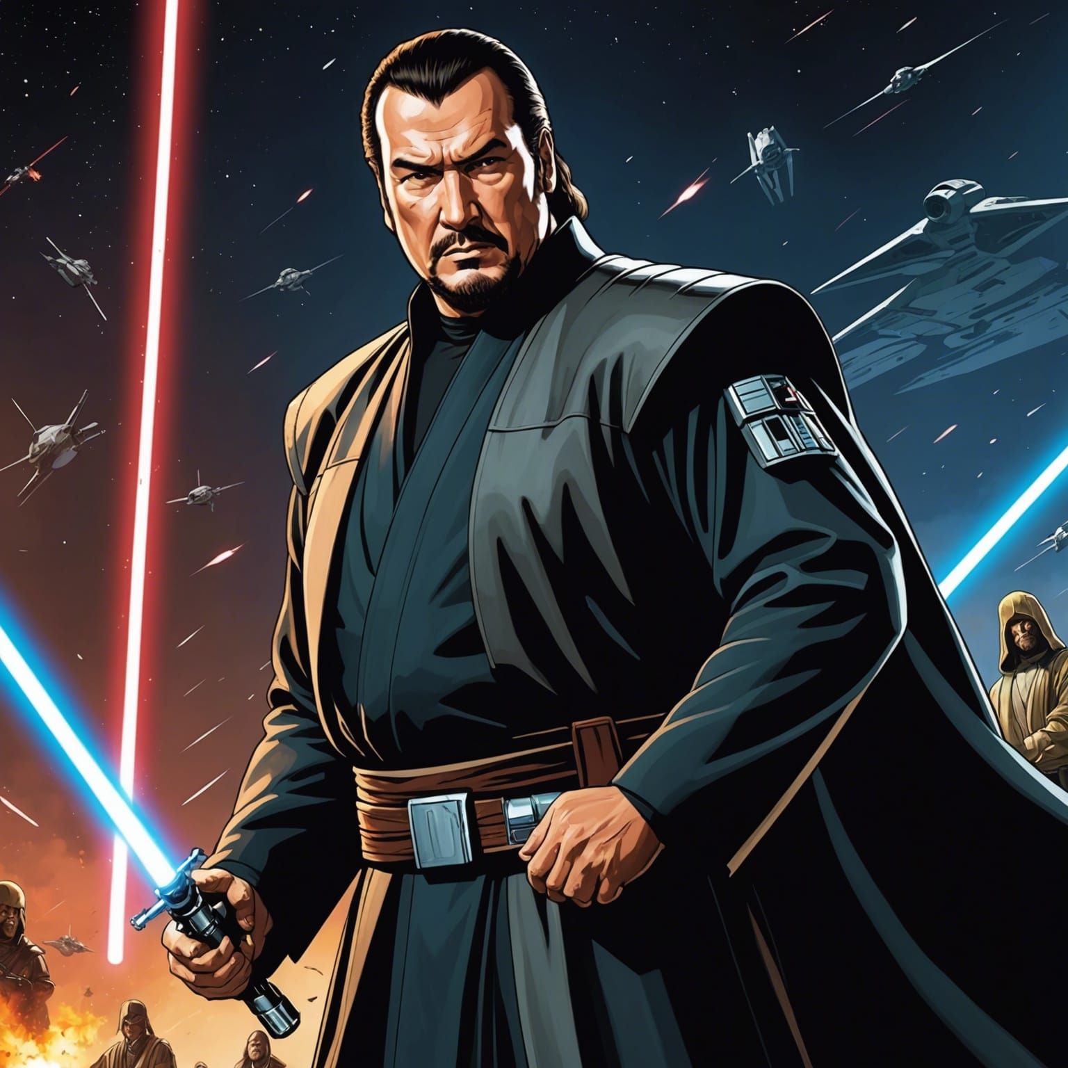 Steven Seagal as Jedi Knight in Anime Style