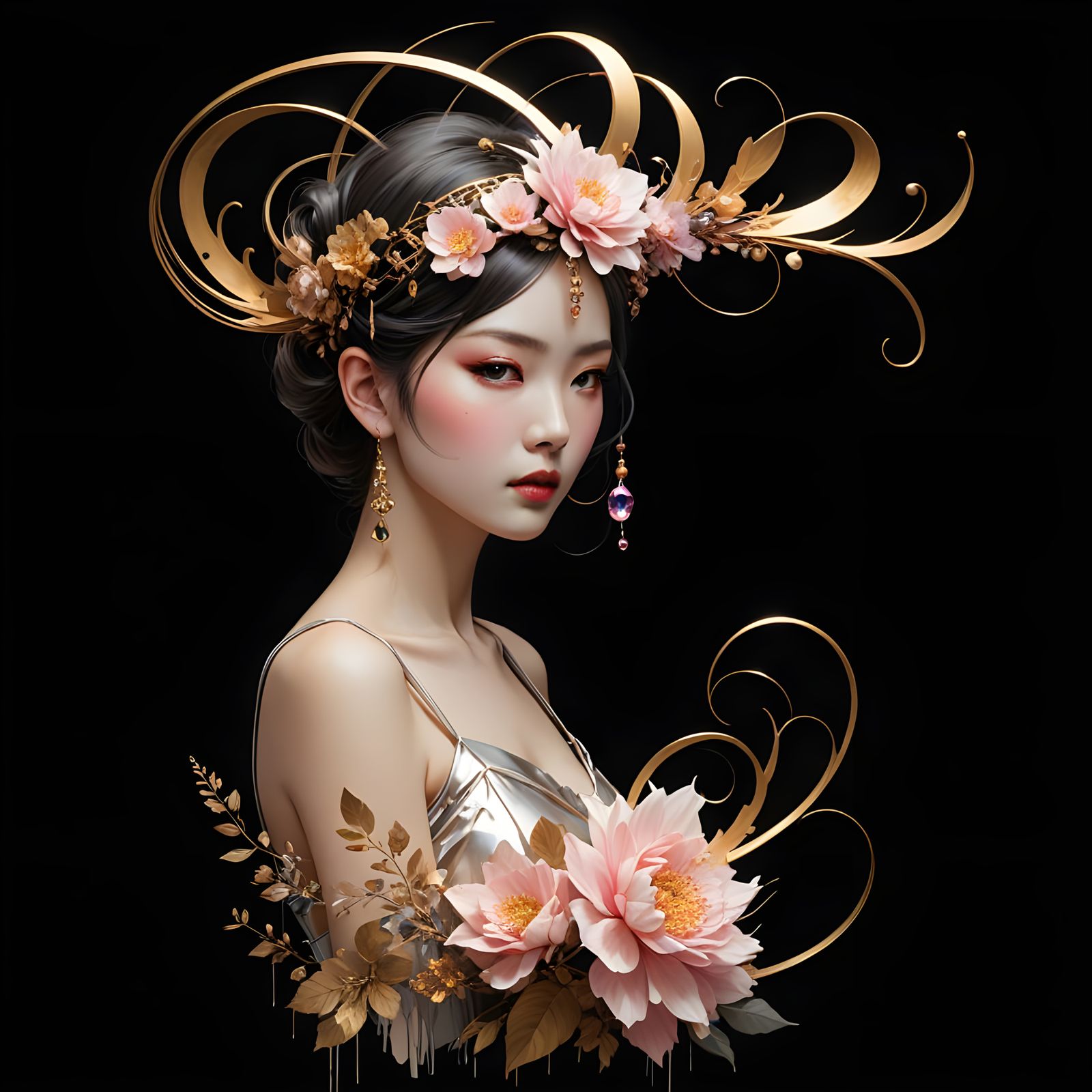 Sumi-e Portrait in 50s Pop Art Style