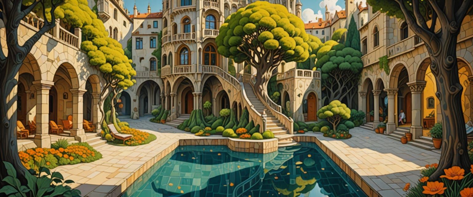 Vibrant Commune Concept Art in Watercolor Gouache Style