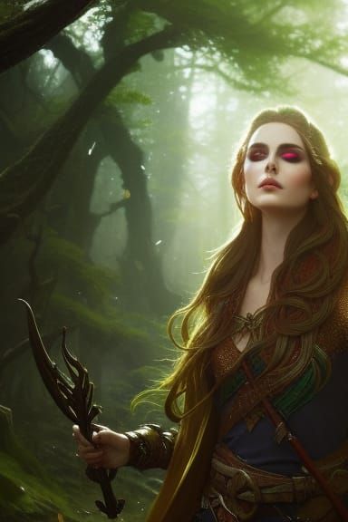 Beautiful Elven Druidess Portrait with Face Paint