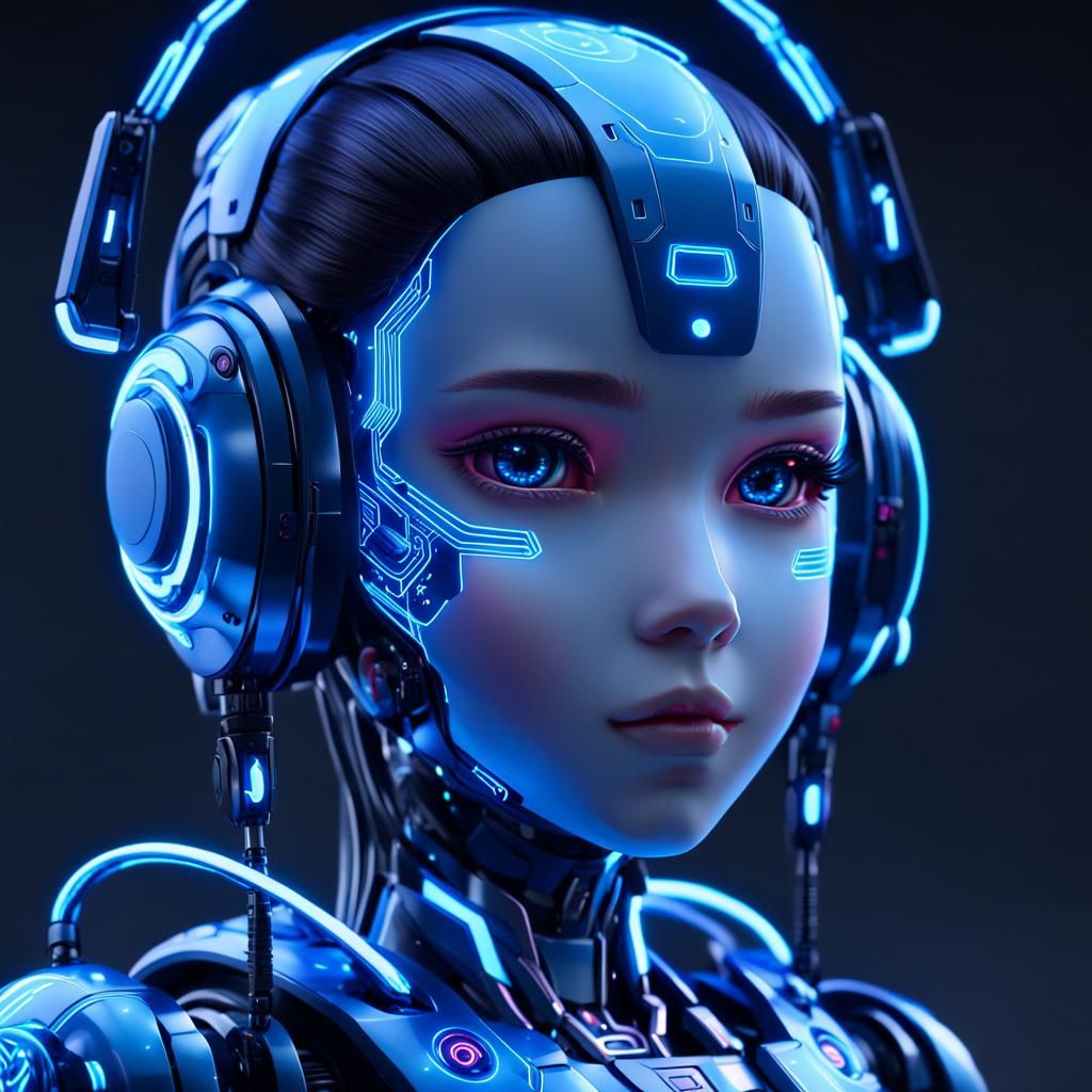 Futuristic AI Robot Doll in 3D Anime Art