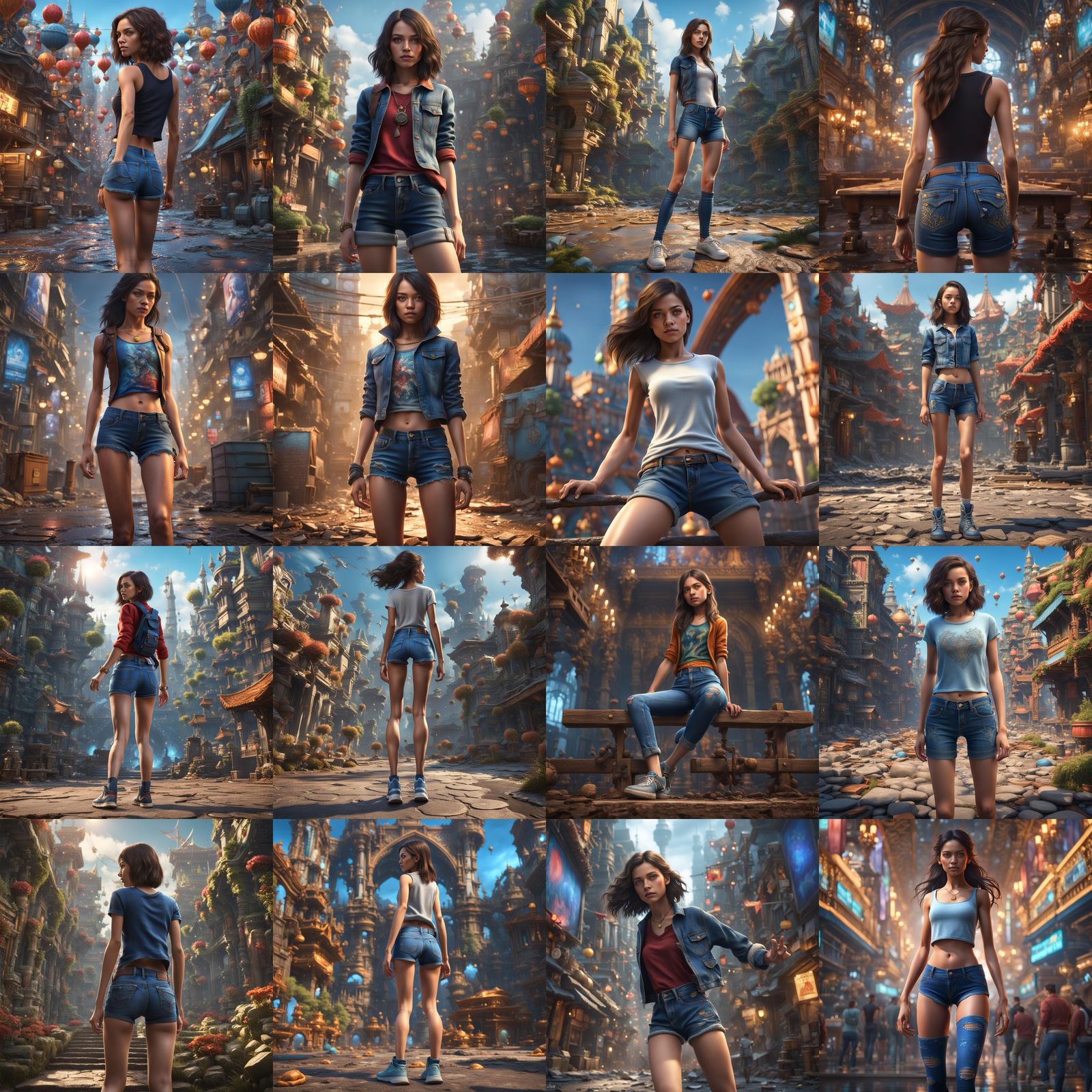 Brunette Girl in Jeans: Detailed Matte Painting