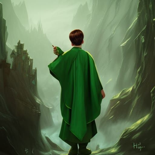 Male Character in Slytherin Robe, Fantasy Art