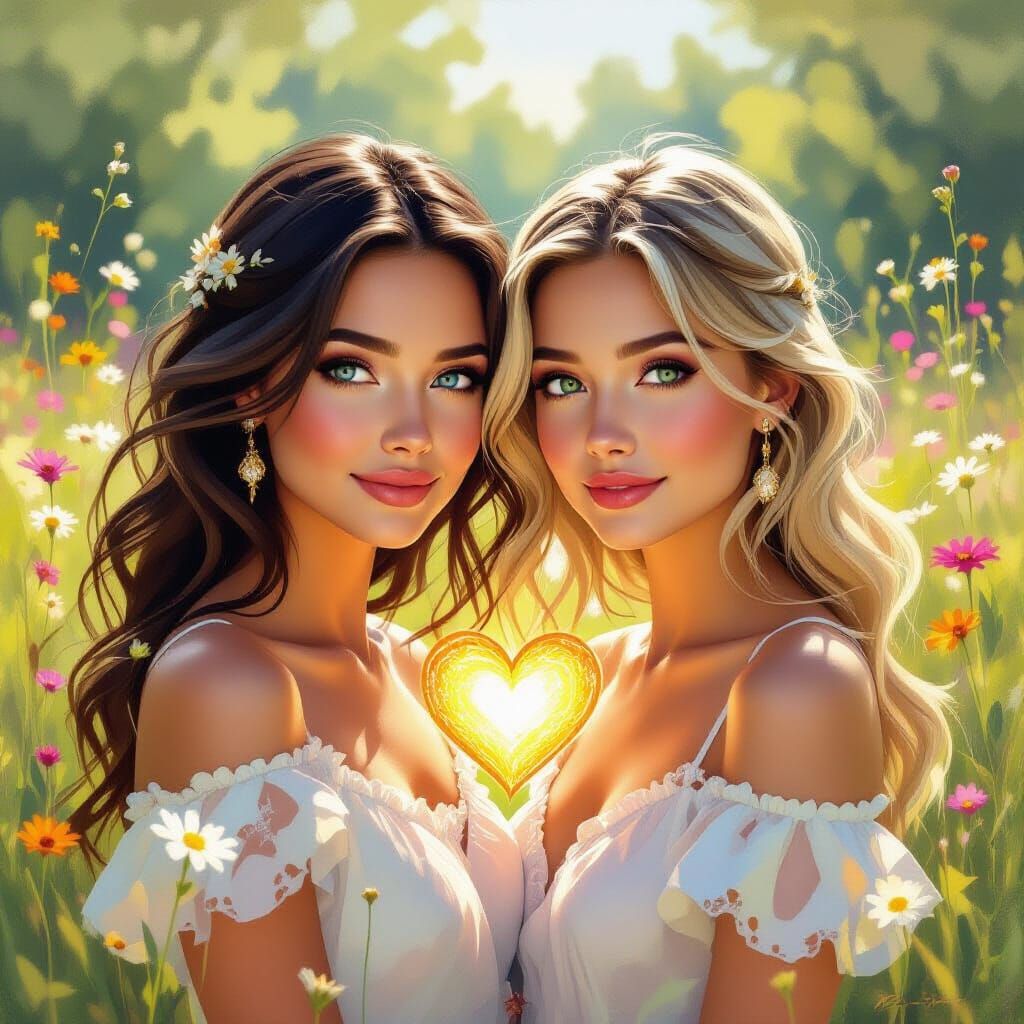 Best Friends Connected by Love in Sunlit Meadow