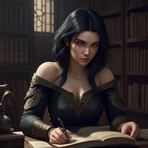 Woman Reading Graphic Novel in Bookstore, Photorealistic Por...