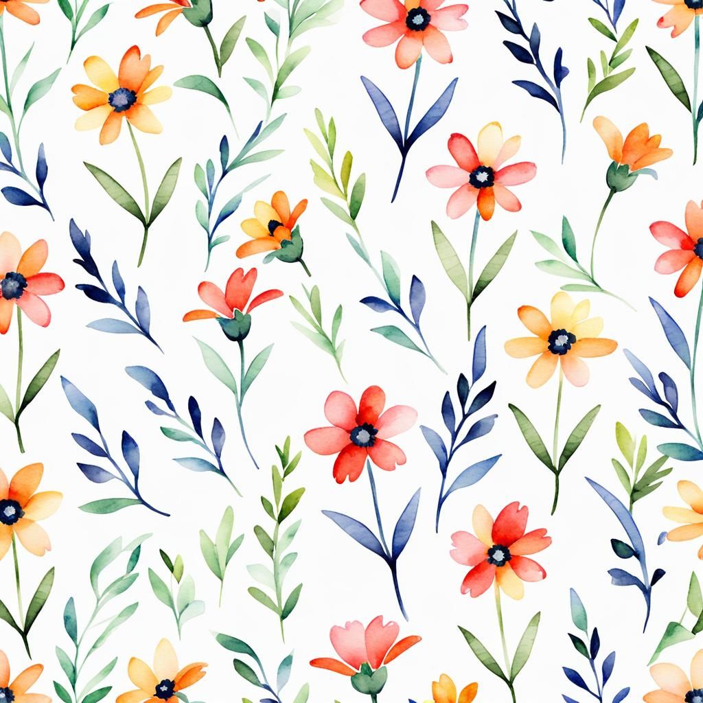 Simple petite Watercolour flowers in seamless repeating patt...