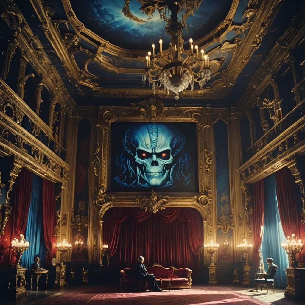 Baroque Cinema Interior in Style of Syd Mead