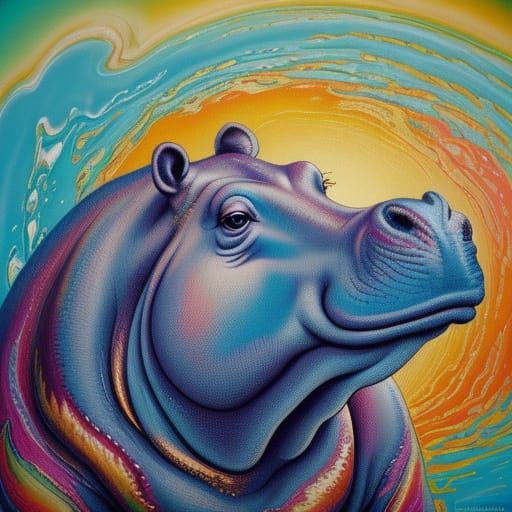 Surreal Hippopotamus on Rug: Oil Painting in Warm Colors