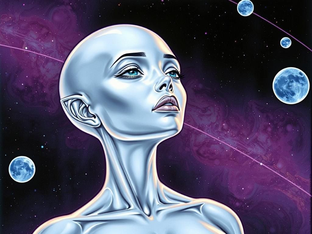 Silver Alien Beauty in Space, Inspired by Sorayama