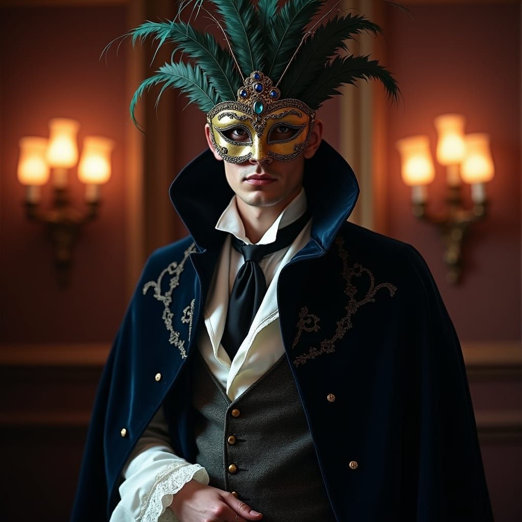 Mysterious Man in Mask at Masquerade Ball