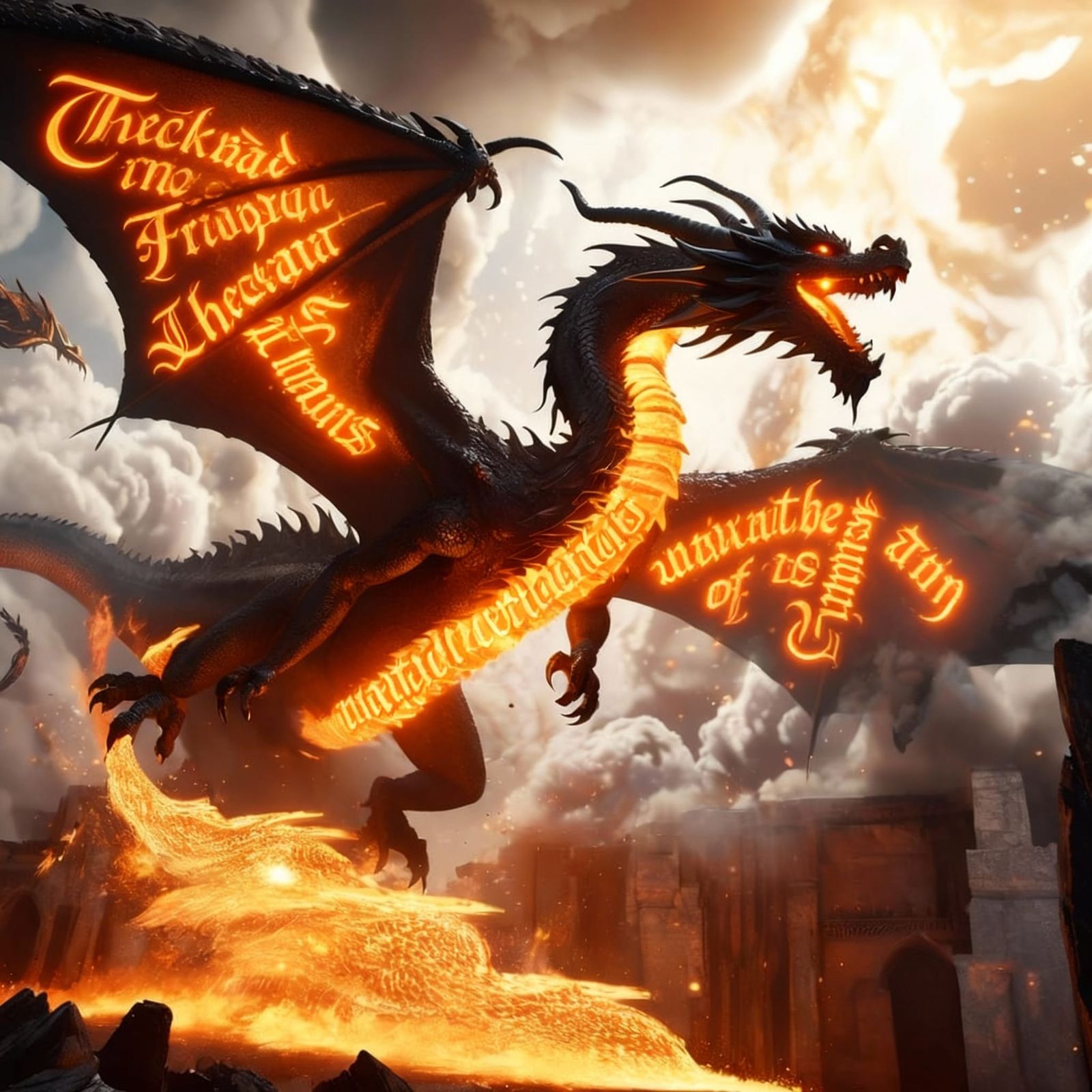 Majestic Valyrian Dragon Soaring Through Clouds