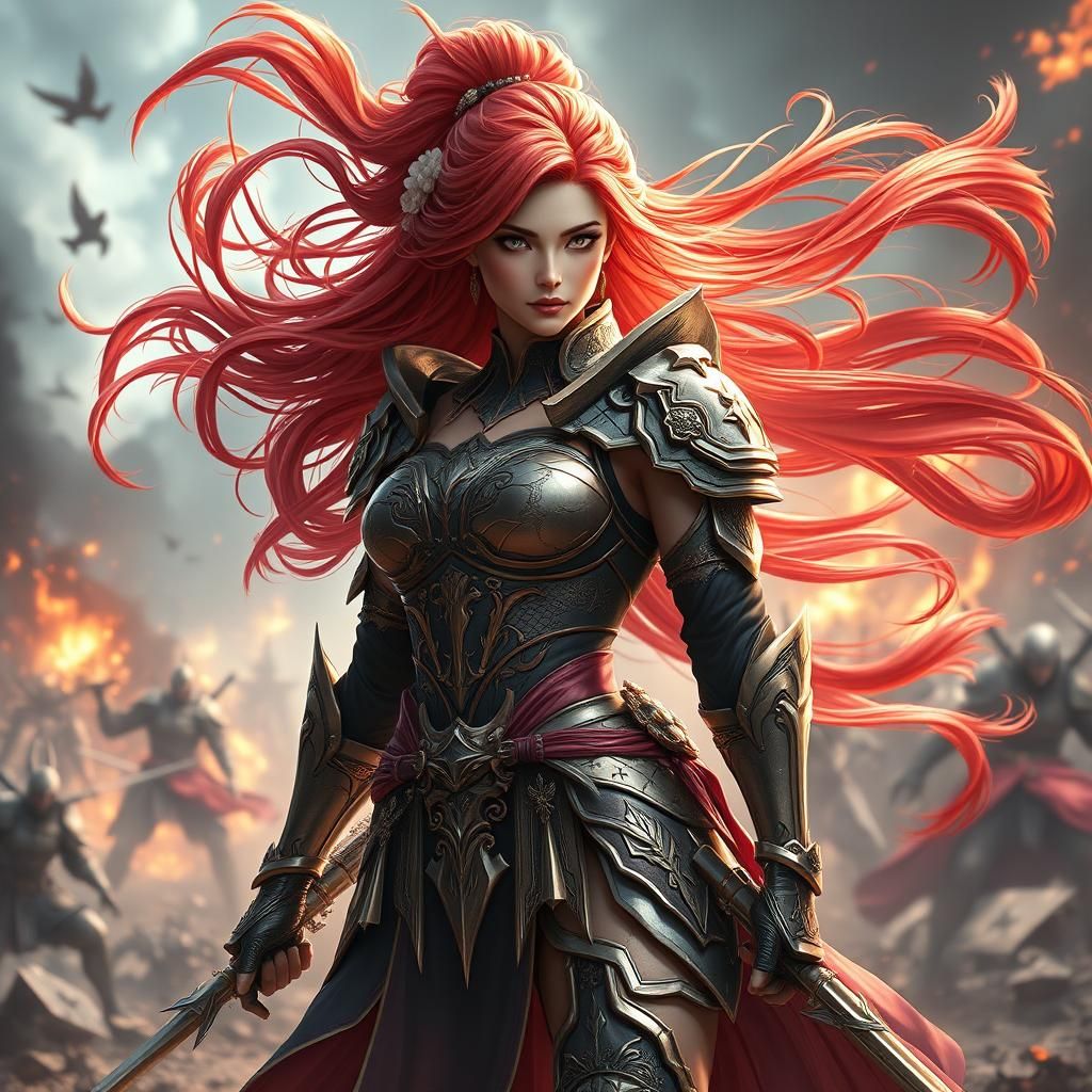 Epic Female Warrior in Ornate Armor: Digital Art