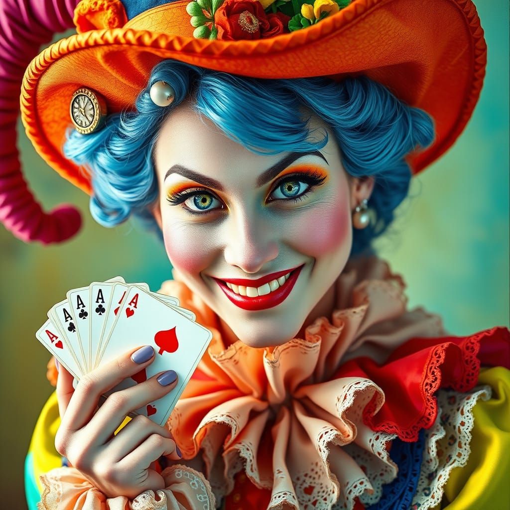 Realistic Portrait of a Whimsical Harlequin Woman
