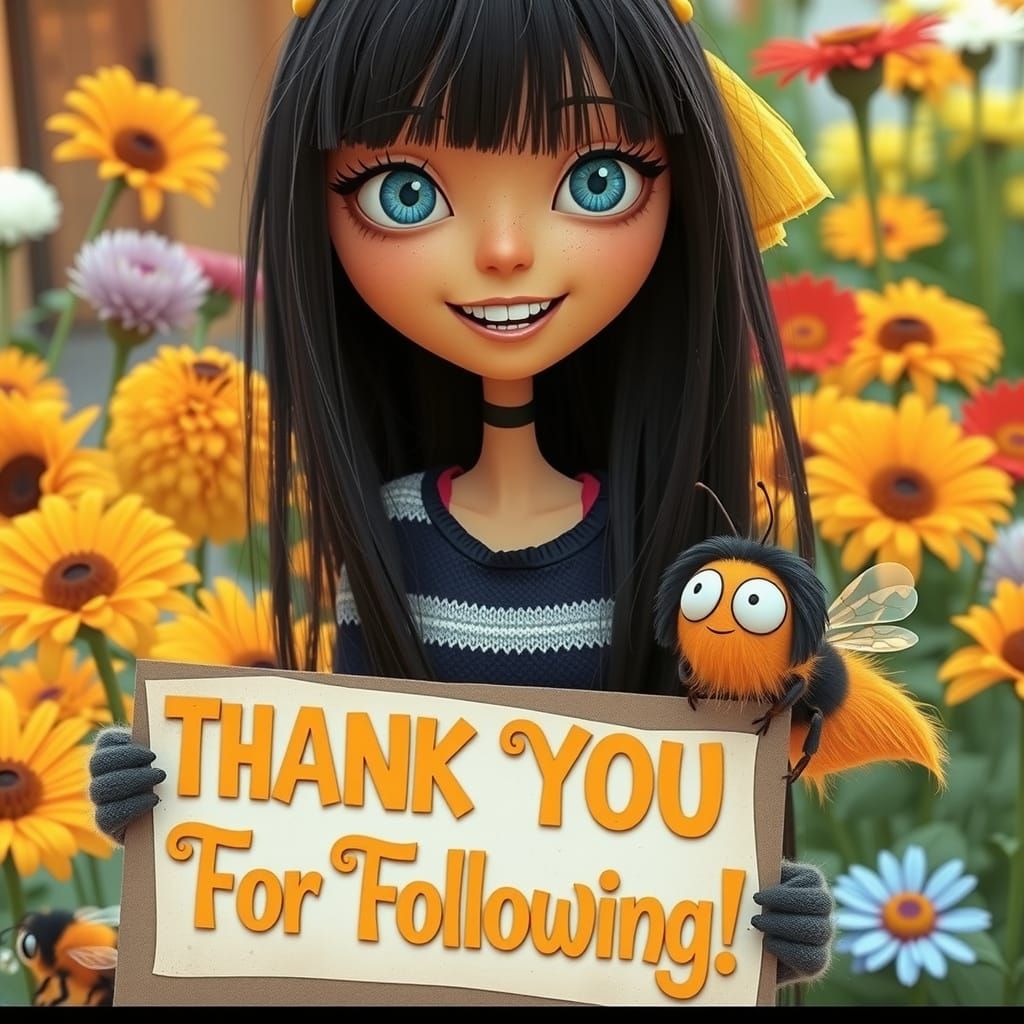 Whimsical Origami-Inspired Bee Girl with Vibrant Hair and Ye...