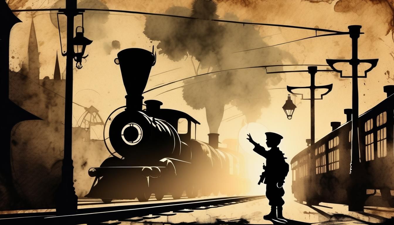 Soldier Waving in Steampunk Ink Painting