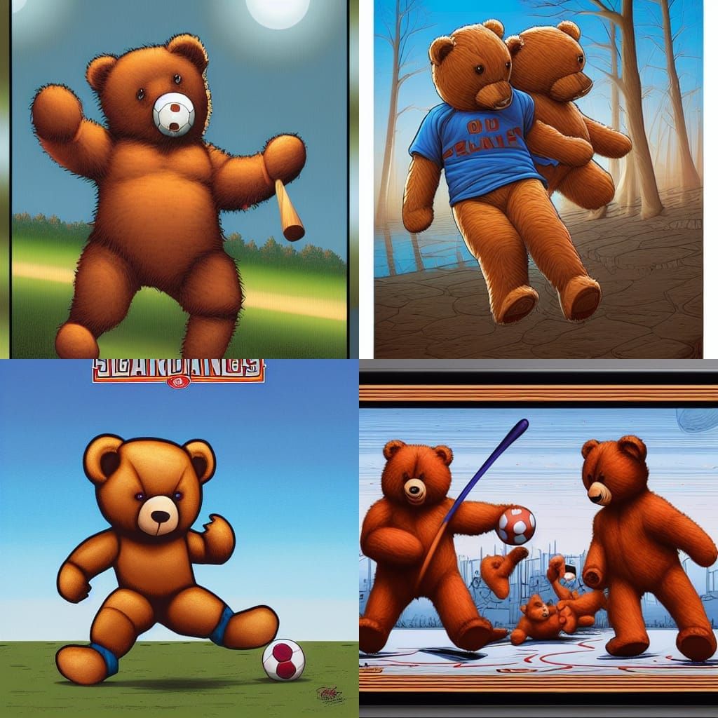 Teddy Bears Playing Sports in Comic Book Style