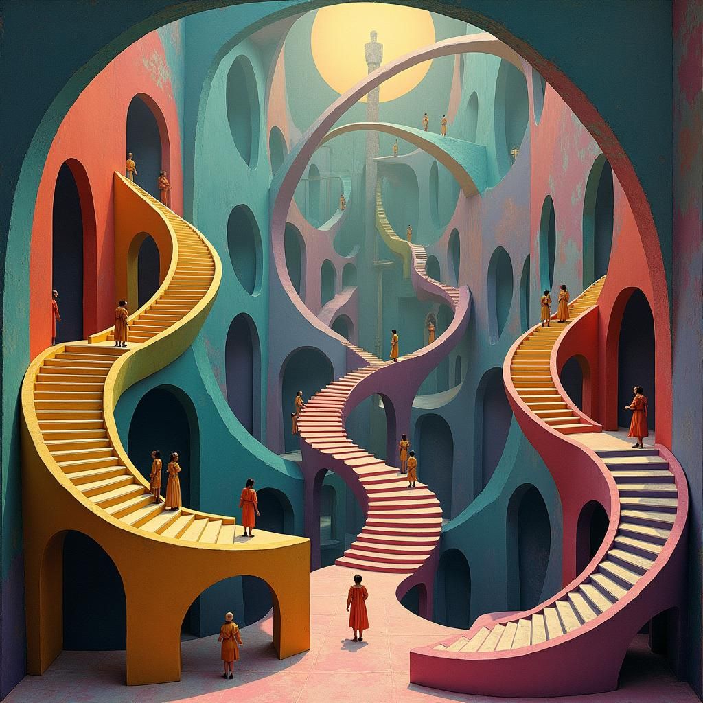Endless Staircases in Surrealist Style