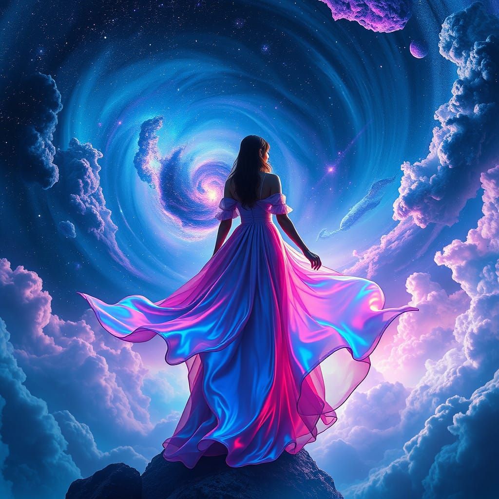 Ethereal Galaxy Goddess with Iridescent Gown