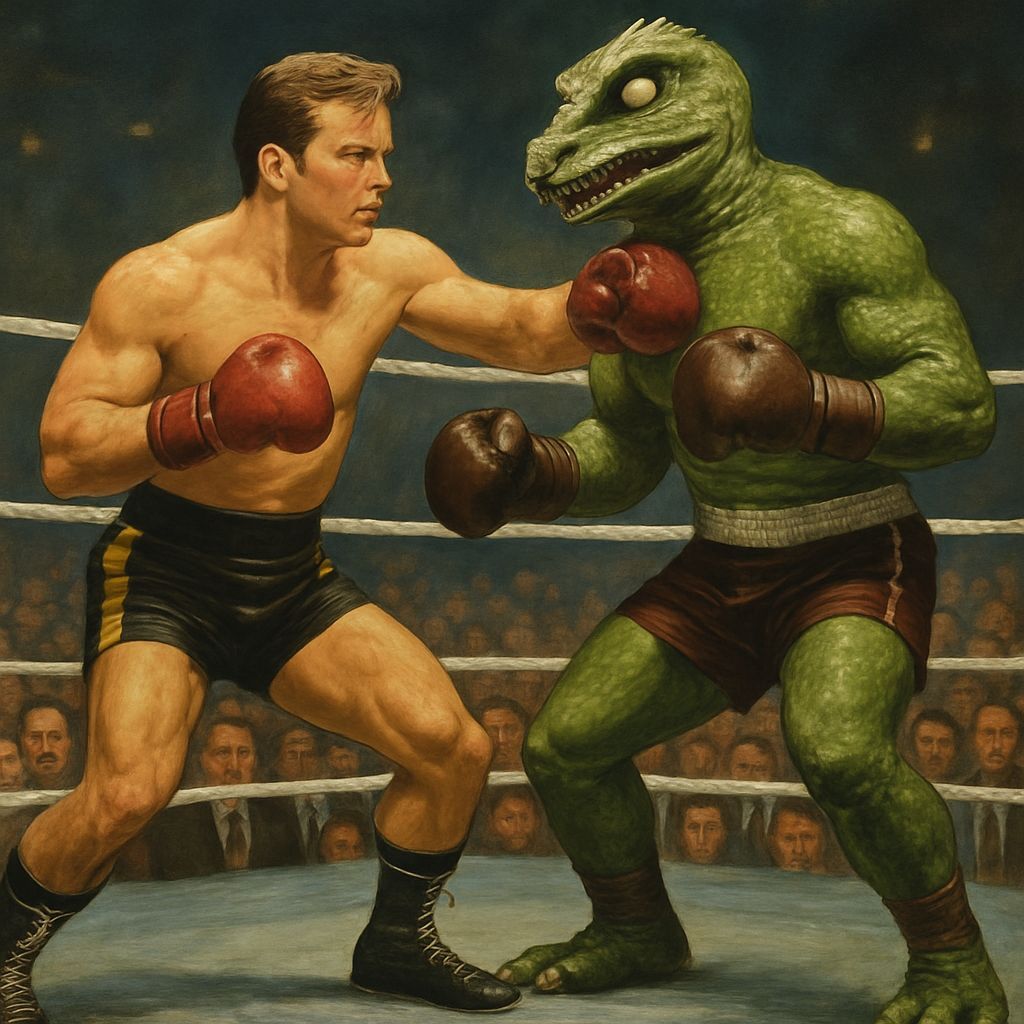 Captain Kirk and Gorn Boxing, Rocky Style