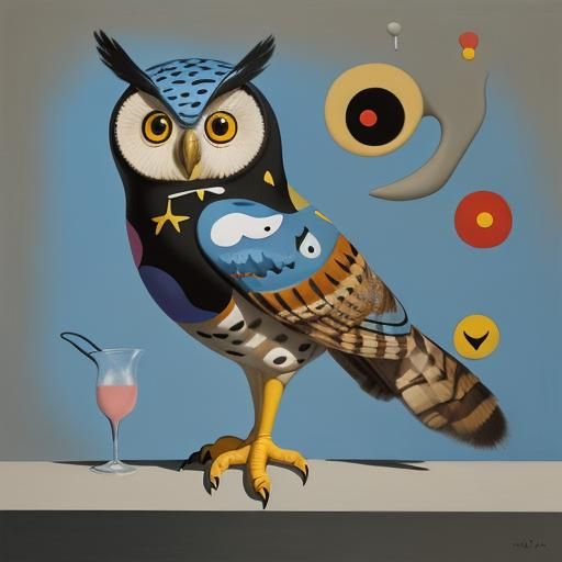 Surreal Owl in Style of Joan Miro