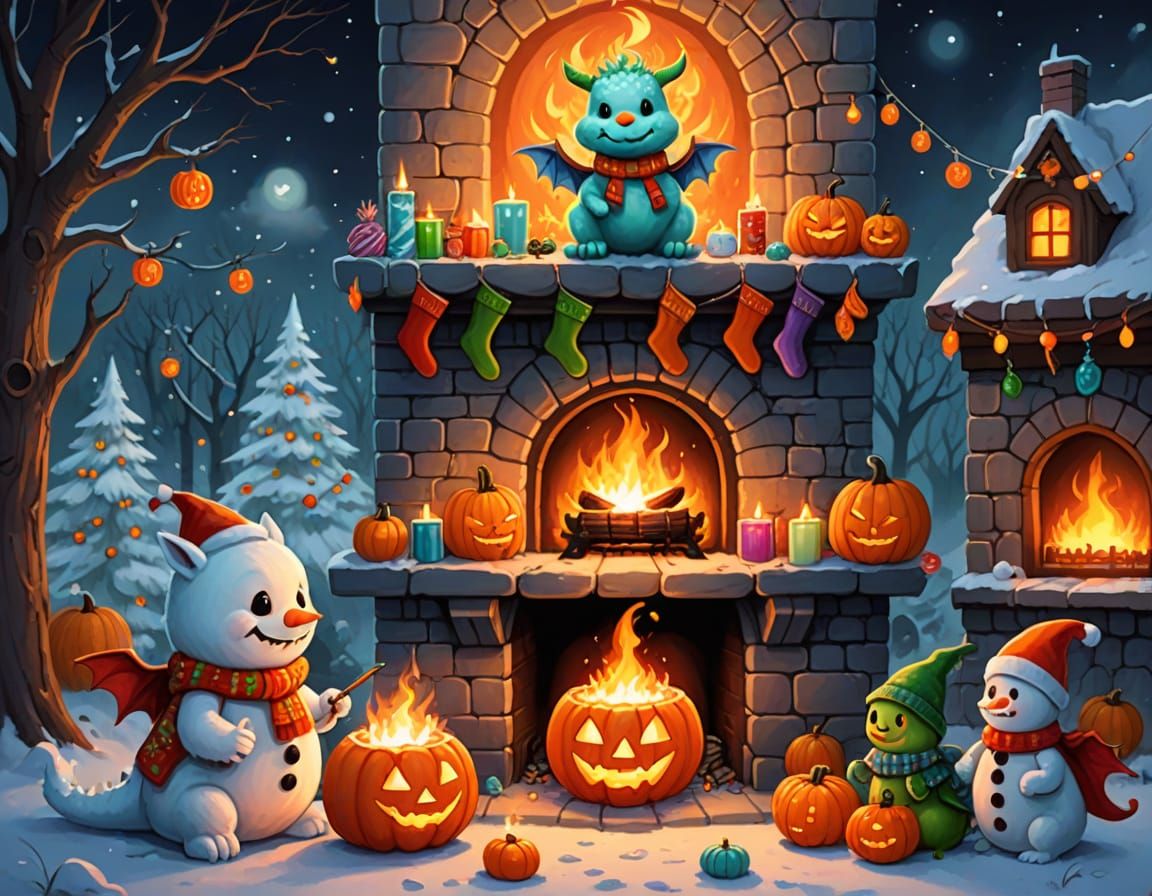 Baby Dragon Roasts Marshmallows by Jack-o'-Lantern Hearth