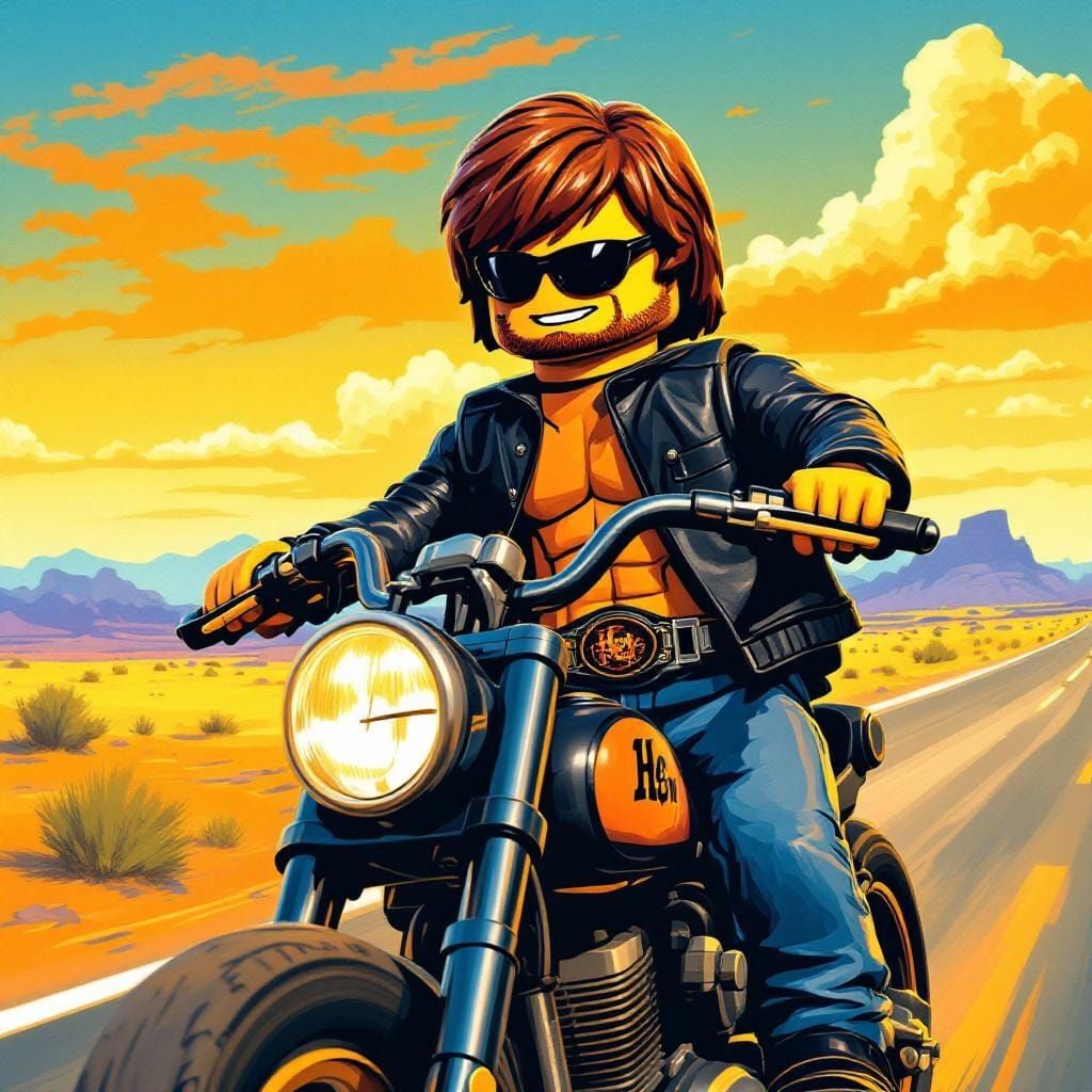 He-Man Lego Biker in Retro Cartoon Style