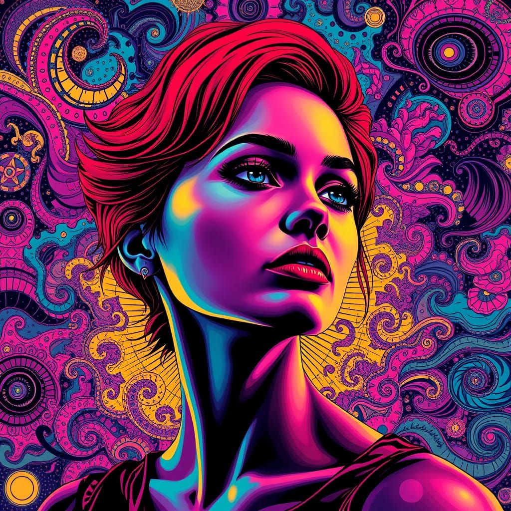 Warhol-Inspired Pop Art Portrait with Swirling Patterns
