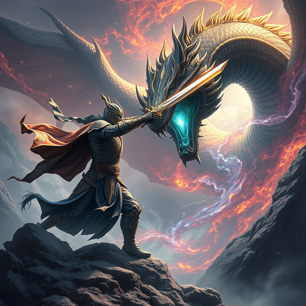 Epic Dragon Battle in a Fantasy Landscape