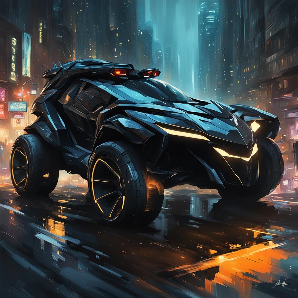 Futuristic Batman SUV Concept Art in Gotham City