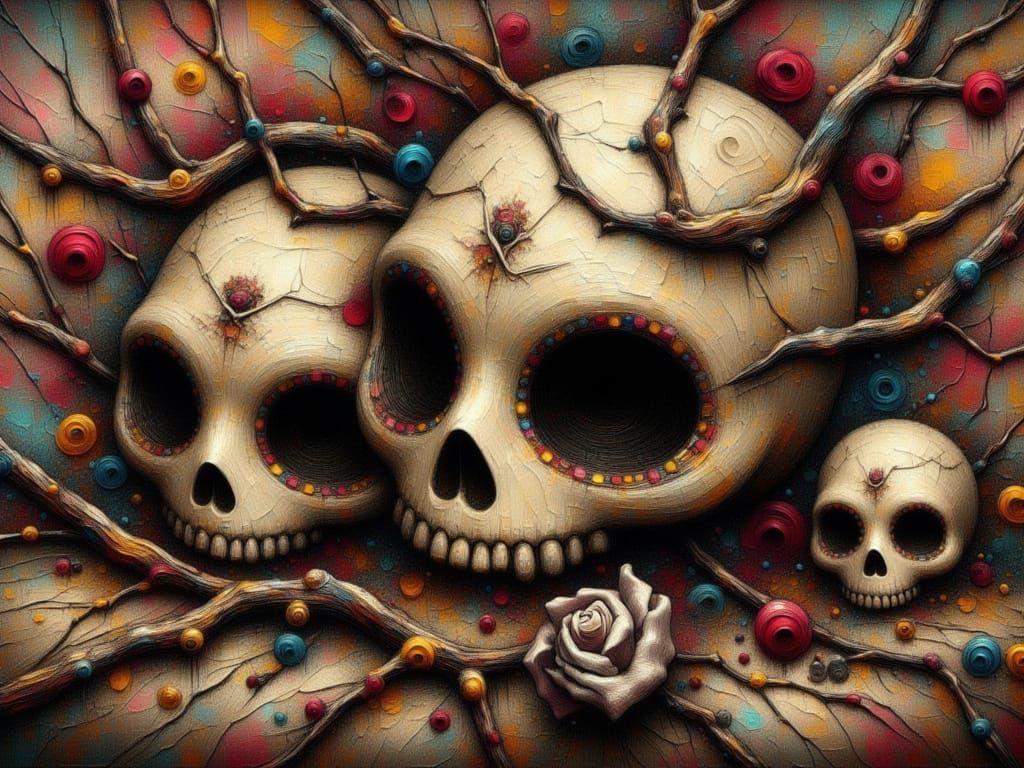 Whimsical Love and Skulls Vine Wall Art