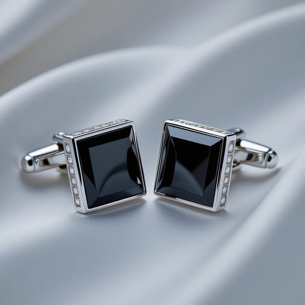 Man's Onyx Cufflinks in Futuristic Digital Art Style