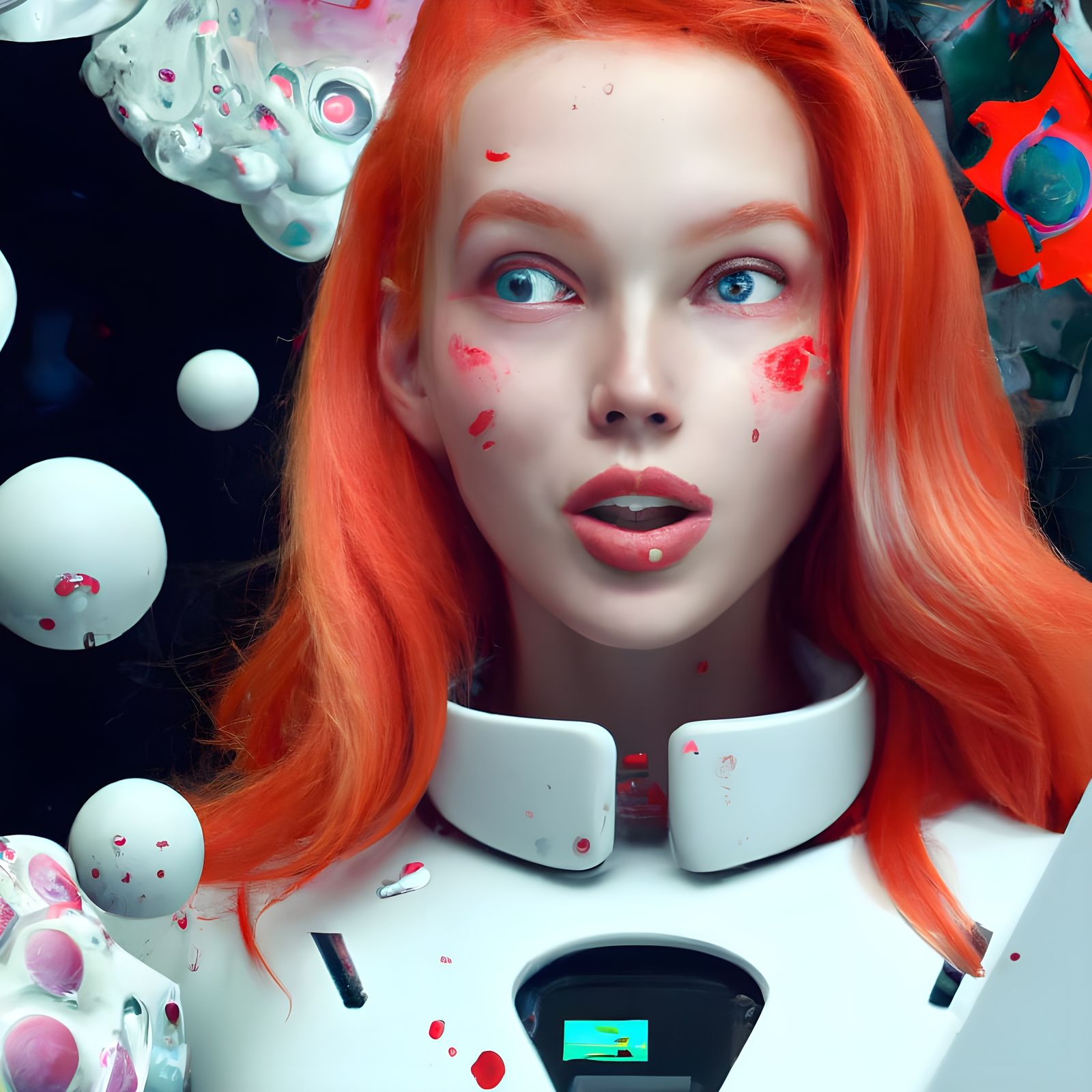 Elegant Retro-Futuristic Android Portrait with Vibrant Color...