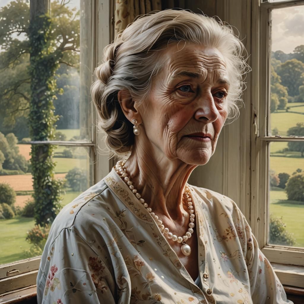 Elderly Woman Portrait in Realistic Oil Painting Style