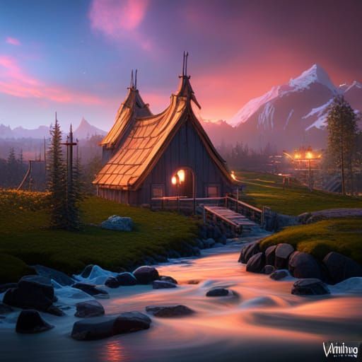 Neon Viking in Valhalla Digital Art