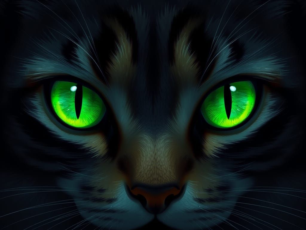 Glowing Emerald Eyes in Mysterious, Dreamlike Setting
