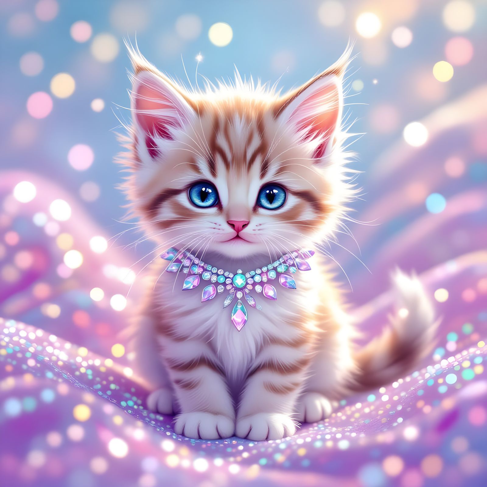 Crystal Kitten with Sparkling Collar Amidst Glitter