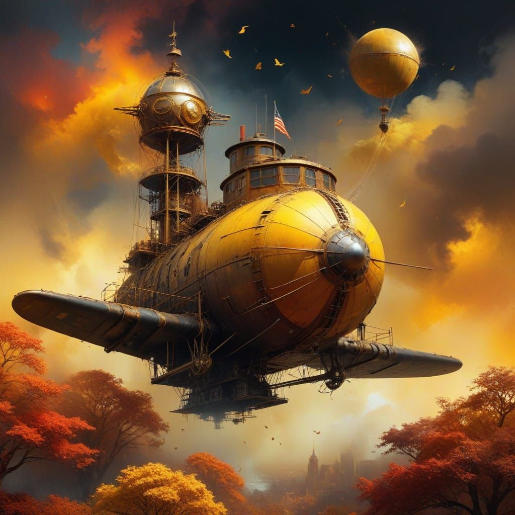 Hindenburg's Last Flight in Vibrant Steampunk Style