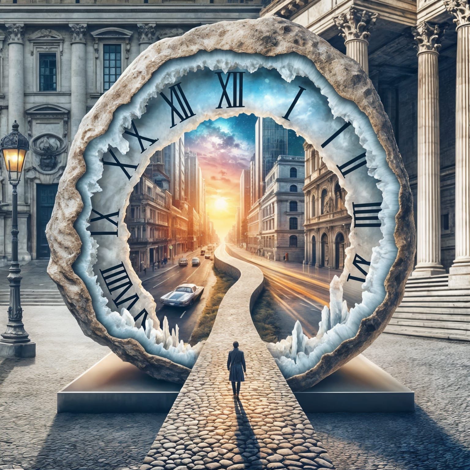 Geode Portal: Past to Future Surreal Artwork