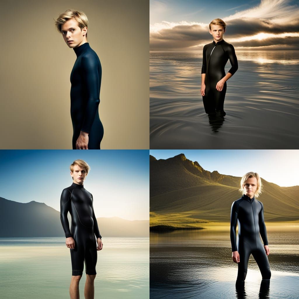 Blond Boy in Wetsuit Full Body Image