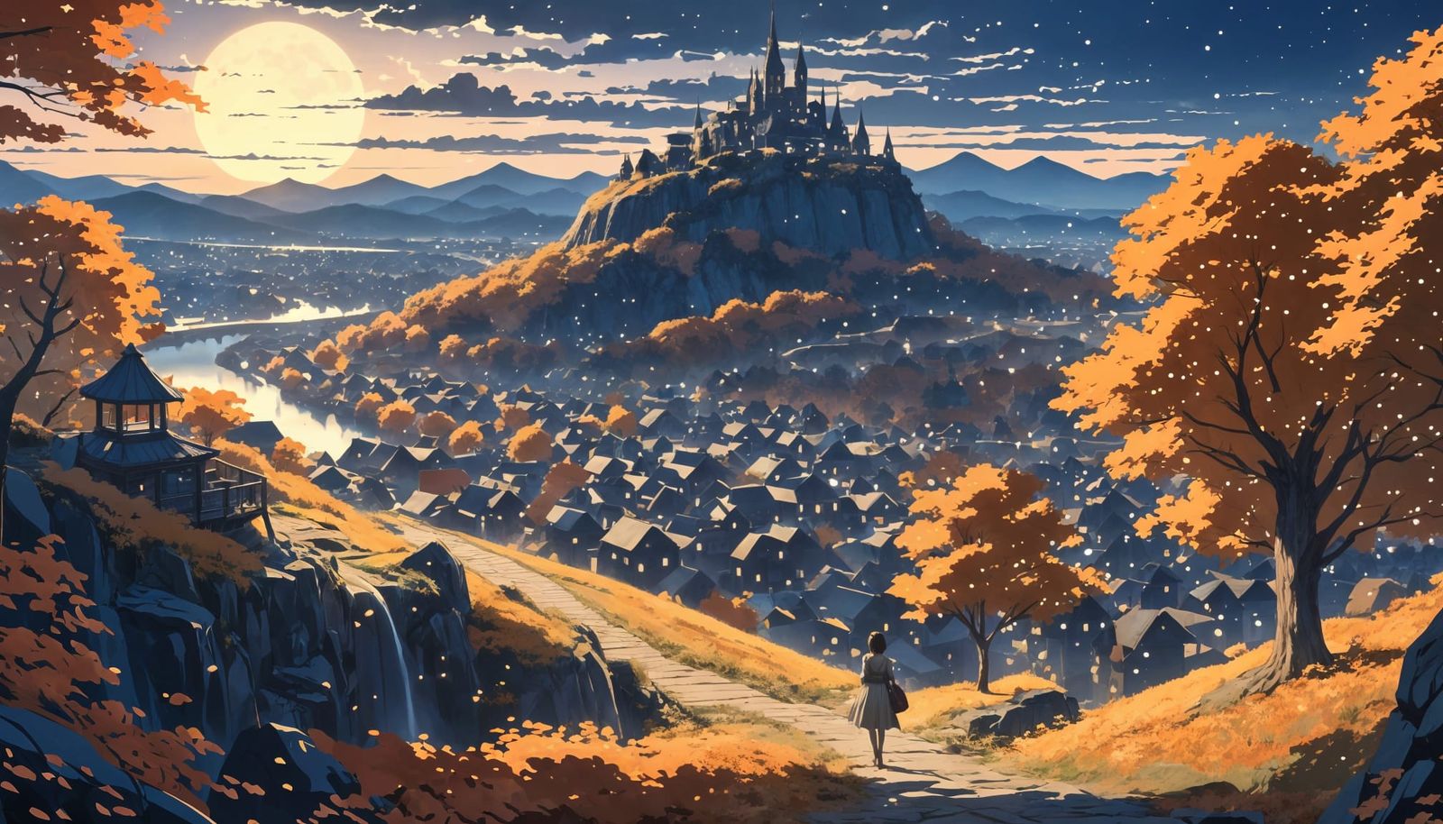 Dark Fantasy Autumn Town at Dusk