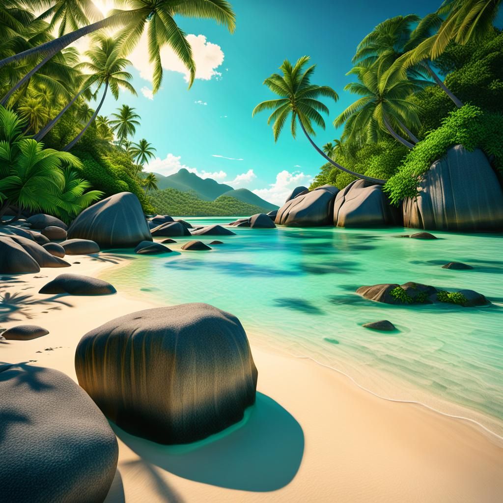 Seychelles Beach Paradise in Hyperrealistic Detail