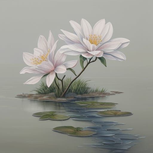 Gouache Painting: Flower by River in Detailed Botanical Art ...