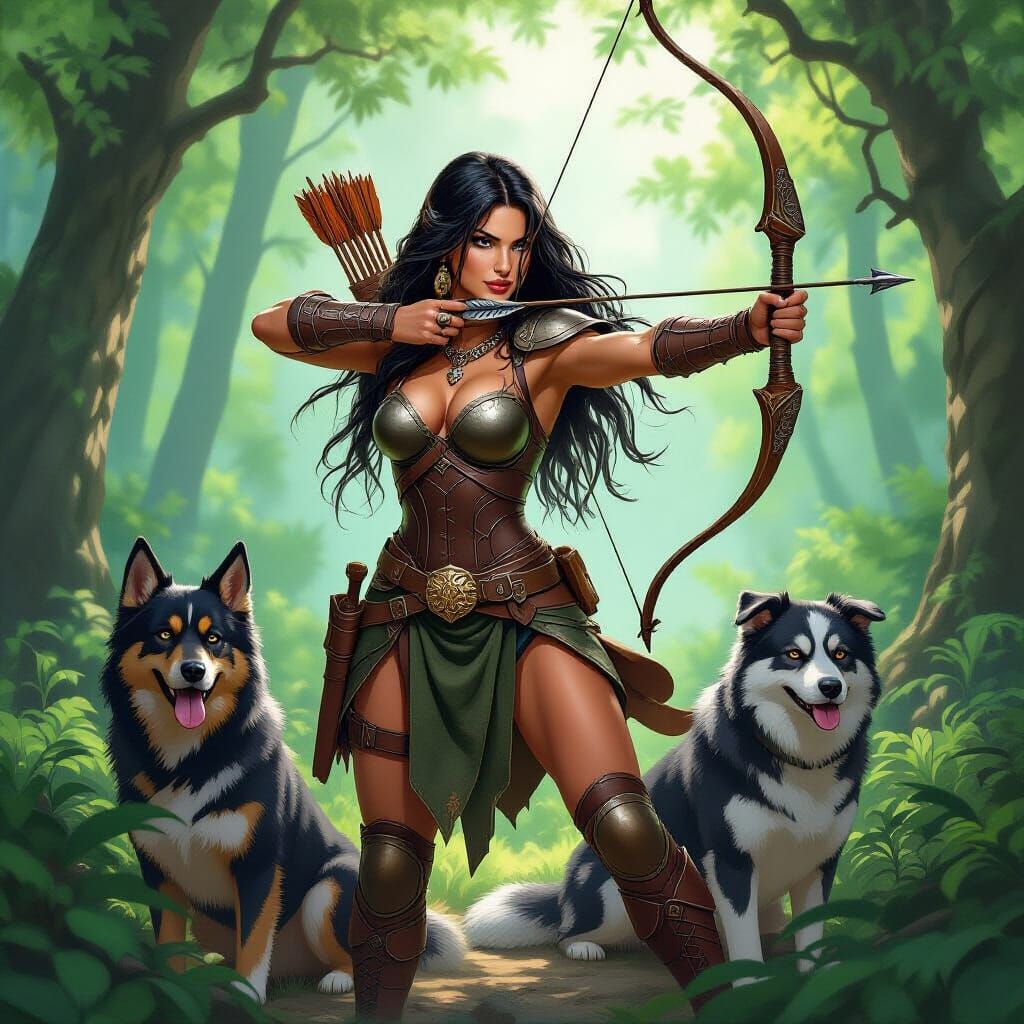 Amazon Goddess: Female Warrior in a Lush Forest