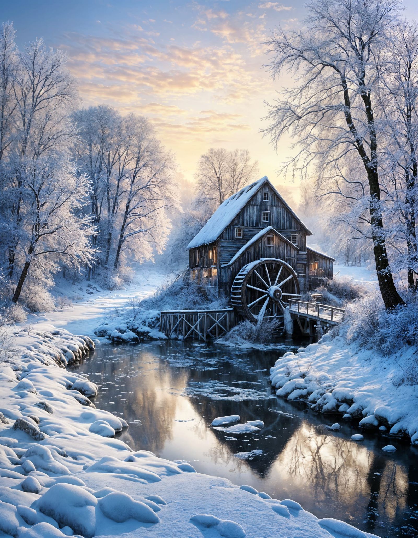 Surreal Winter Landscape at Sunny Dawn