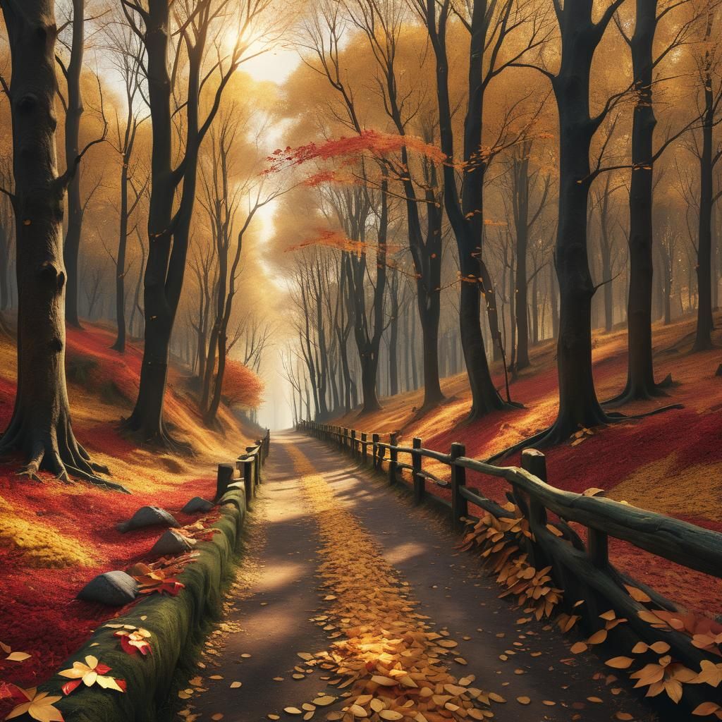 Golden Autumn Path: Fantasy Matte Painting