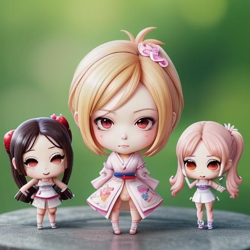 Chibi Bobblehead Characters in Anime Style
